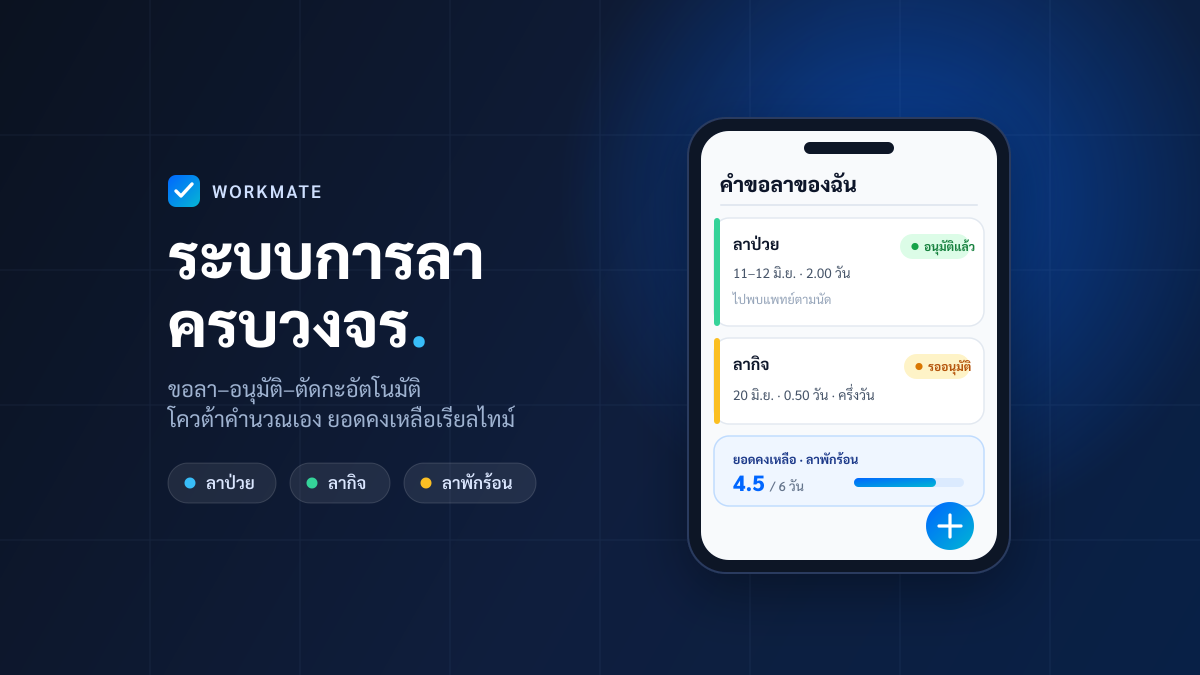 WorkMate เปิดตัวระบบการลาครบวงจร — ขอลา อนุมัติ และตัดกะอัตโนมัติ จบในระบบเดียว