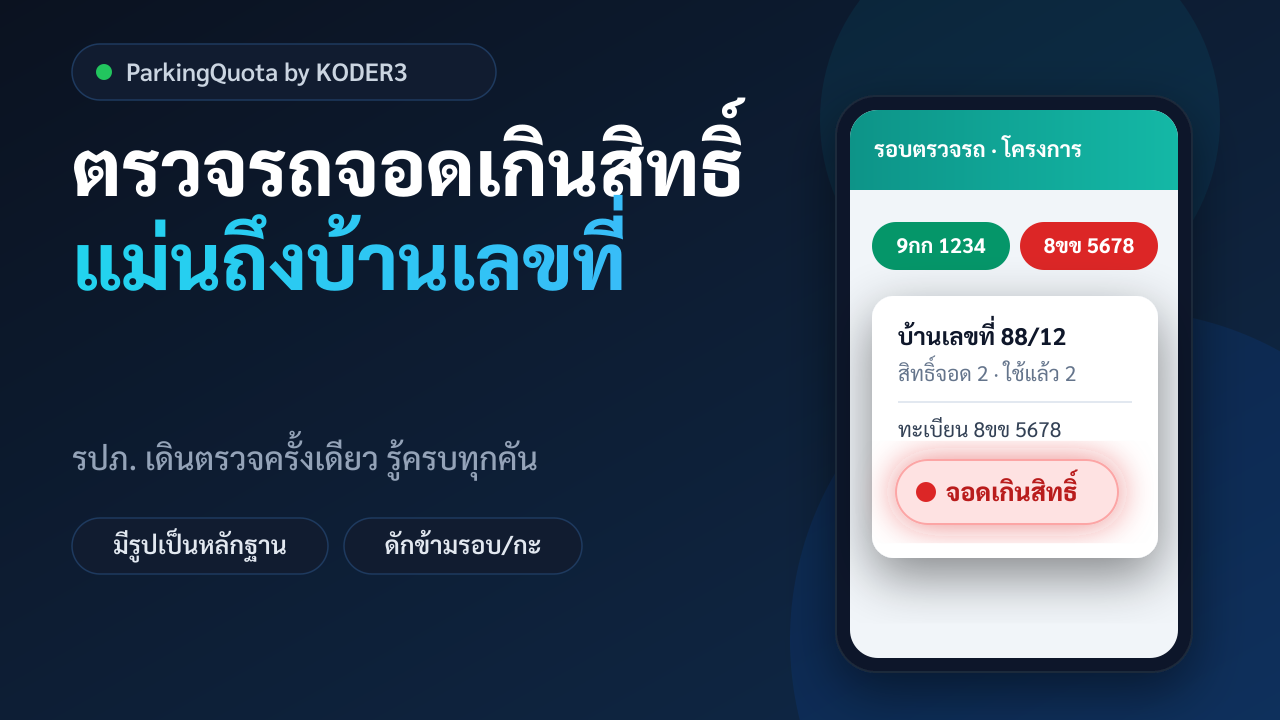คลิปสาธิต ParkingQuota by KODER3 — ระบบตรวจการจอดรถเกินสิทธิ์